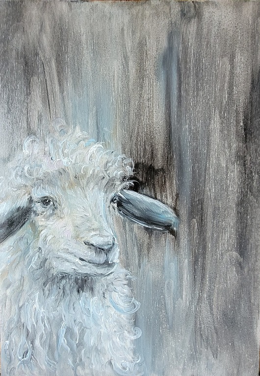 obrazy Obraz olejny ręcznie malowany. Owieczka. Baranek.