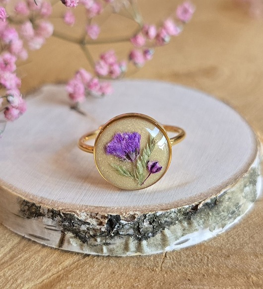 pierścionek z żywicy Wieczny kwiat pierścionek złoty kwiat prawdziwy żywica fioletowy