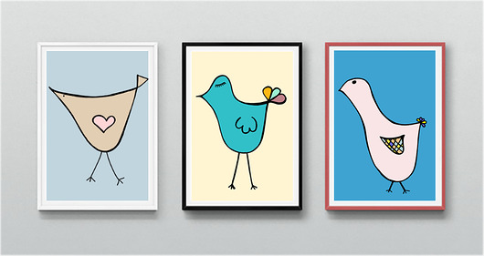 1 plakat A3 z ptaszkiem na jasnoniebieski tle MUKI design