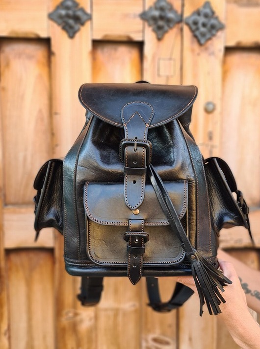 plecaki Plecak skórzany ręcznie robiony Viajero Średni Czarny na weekend