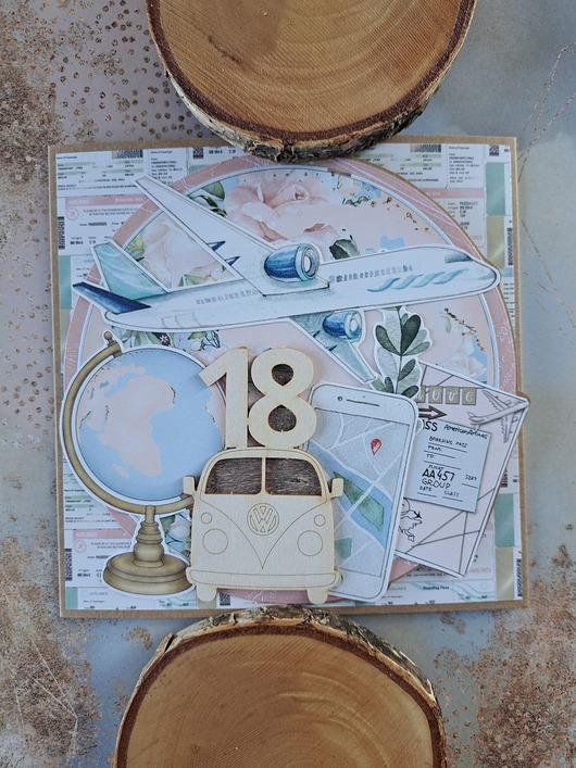 kartki scrapbooking Kartka na 18-stkę/18-ste urodziny dla podróżniczki