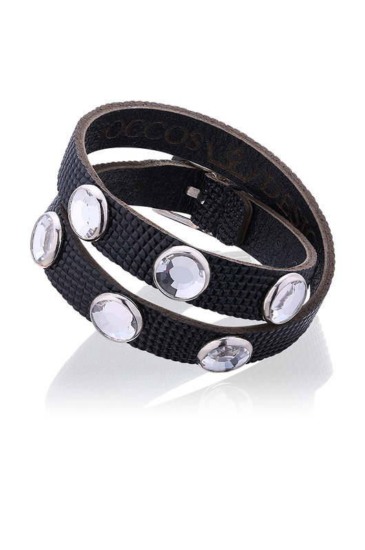 Bransoleta Double Wrap Black Bracelet with Silver Joccos Design