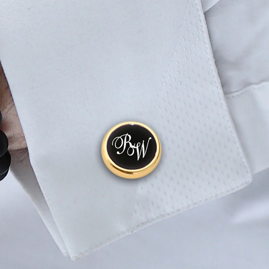 spinki do mankietów Złote spinki do mankietów z grawerem  Onyks - symbol siły, mądrości