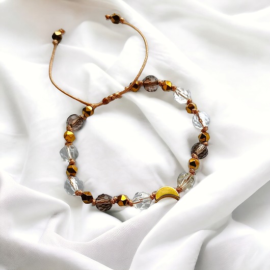 bransoletki z kamieni naturalnych DOBROBYT - amulet - LUNULA - cytryn.kwarc dymny, kryształ górski - PREMIUM