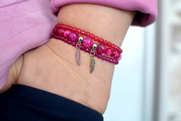 bransoletki z kamieni naturalnych Zestaw BRANSOLETEK PINK JOY