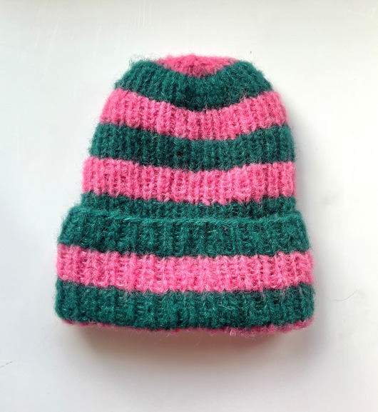 czapki damskie Wiosenna lekka czapka Dimma z alpaki i jedwabiu  zielono różowe  paski