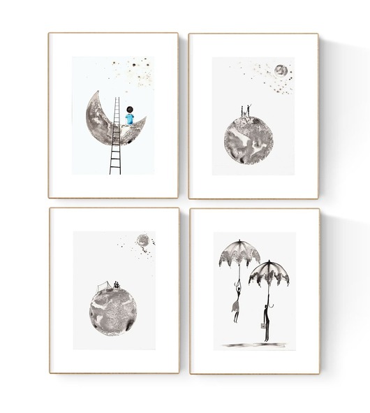 grafiki i ilustracje Zestaw 4 grafik  malowanych ręcznie 21 x 30 cm