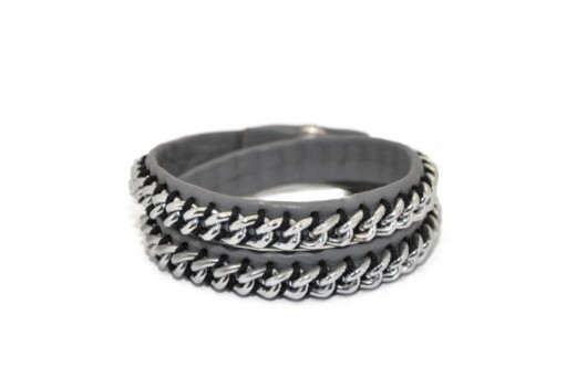 Silver Chain on Grey Leather Bracelet Joccos Design
