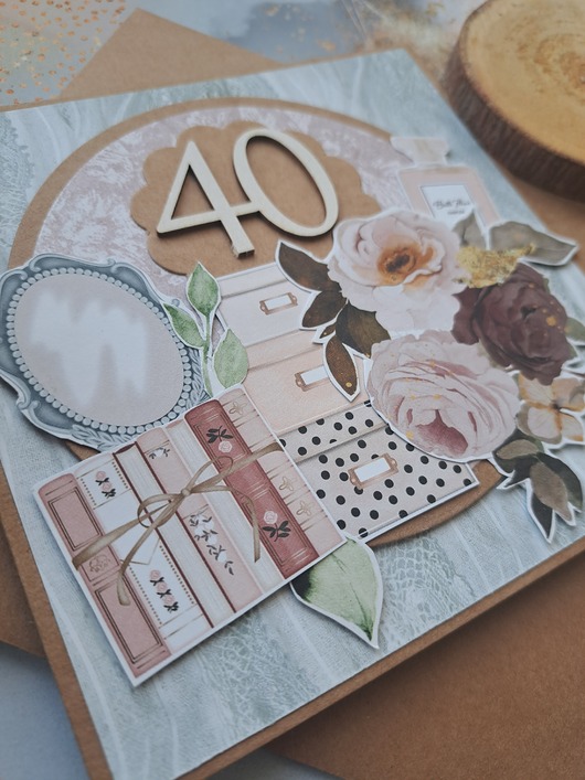 kartki scrapbooking Kobieca kartka na 40-stkę/40-ste urodziny