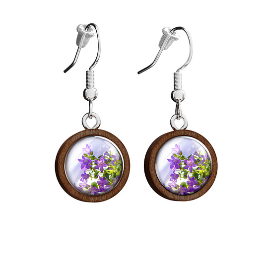 kolczyki drewniane Kolczyki drewniane - Fioletowe kwiaty - wiszące