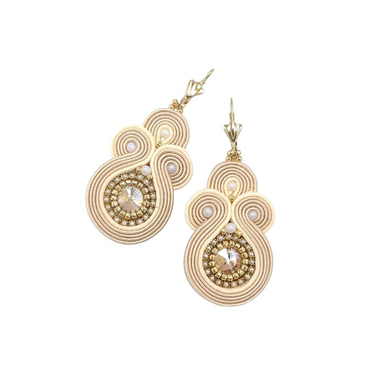 kolczyki soutache Kolczyki sutasz kremowe z kryształkami Gracia