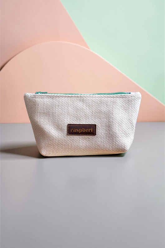 kosmetyczki Pleciona kosmetyczka MIDI ecru zielony suwak