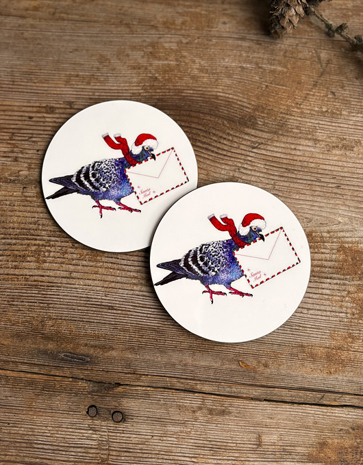 podkładki do kuchni Podkładki pod kubek- Świąteczny Gołąb- Poczta Mikołajkowa- Ilustracja