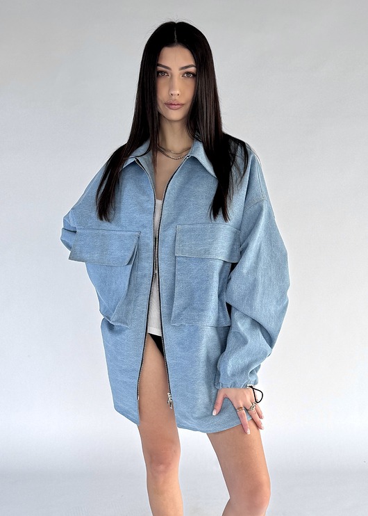 kurtki damskie Bluza/ kurtka koszulowa oversize denim light blue