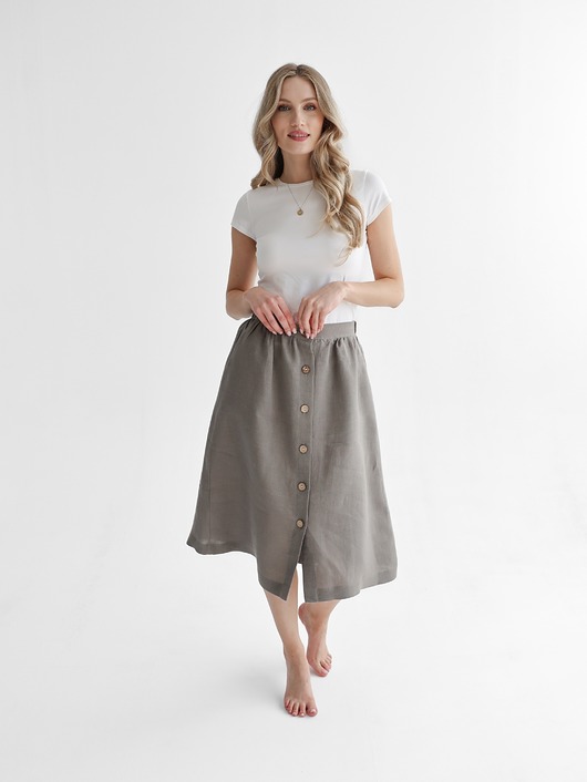 spódnice midi Lniana Spódnica LILY TRUE GRAY