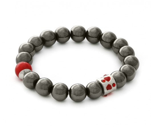 Steel hematite & red point with crystal bead. Lavoga
