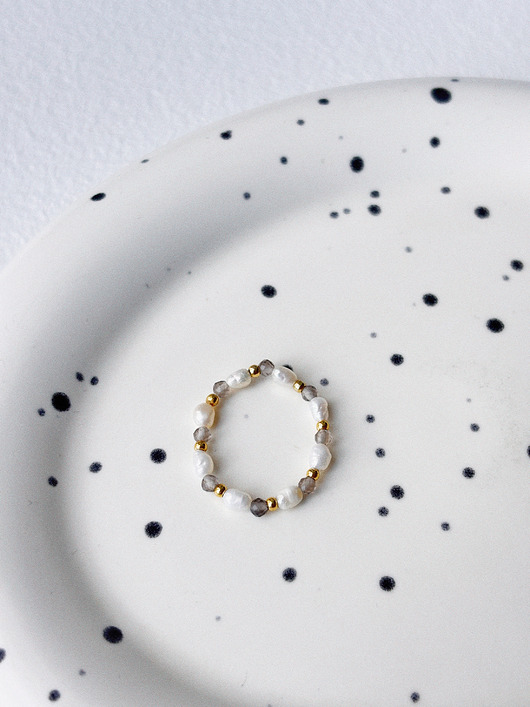 pierścionki elastyczne Pierścionek elastyczny Kwarc Dymny i perły