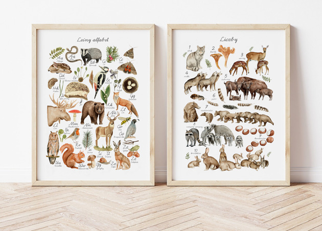 obrazy i plakaty do pokoju dziecięcego Zestaw polakatów ALFABET + LICZBY