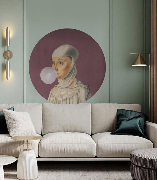 tapety i naklejki ścienne Dots Woman With Bubble Gum Eggplant - samoprzylepna tapeta w kształcie koła