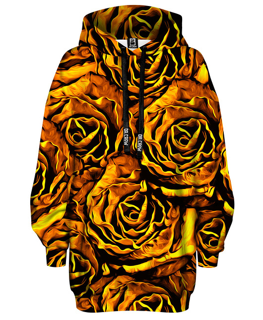 bluza z kapturem damska Bluza Oversize Tunika DR.CROW Gold Roses
