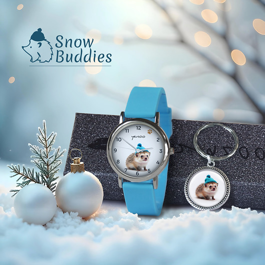 zegarki damskie Zestaw prezentowy - Jeżyk - zegarek i brelok - silikonowy, niebieski