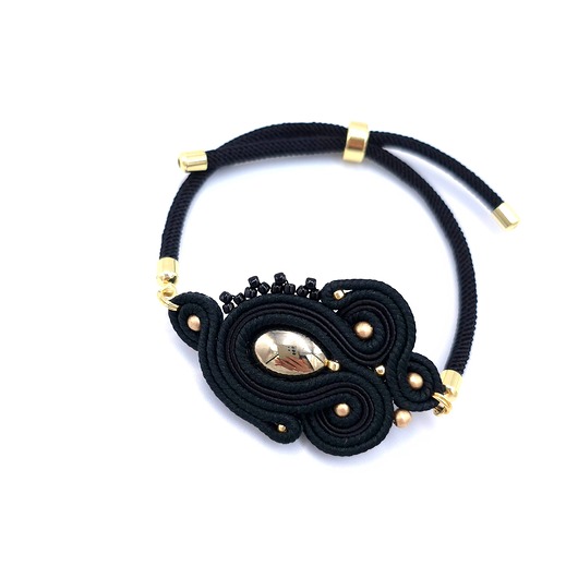 bransoletki soutache Bransoletka sutasz z hematytem regulowana czarna asymetryczna lekka