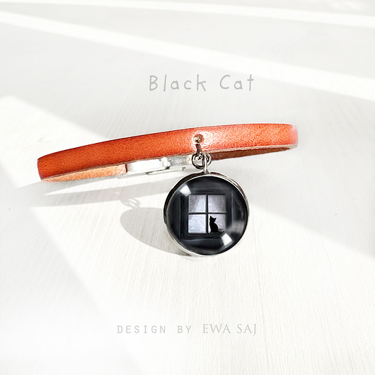 bransoletki ze szkła Black Cat - bransoletka skórzana