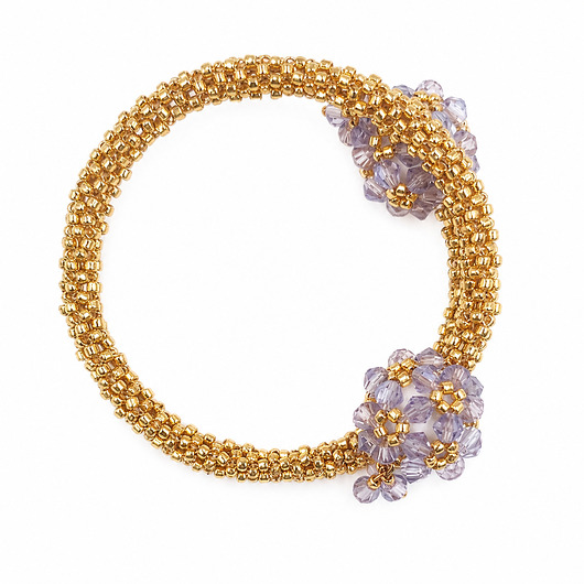 bransoletki złote Bransoletka Lawendowy Blask  koralikowa złota metaliczna