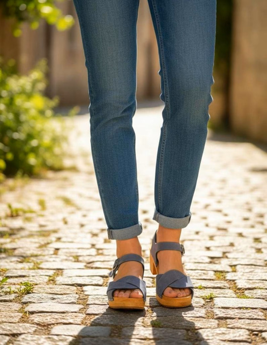 sandały i klapki damskie Drewniaki na obcasie ze skóry nubuk i drewna