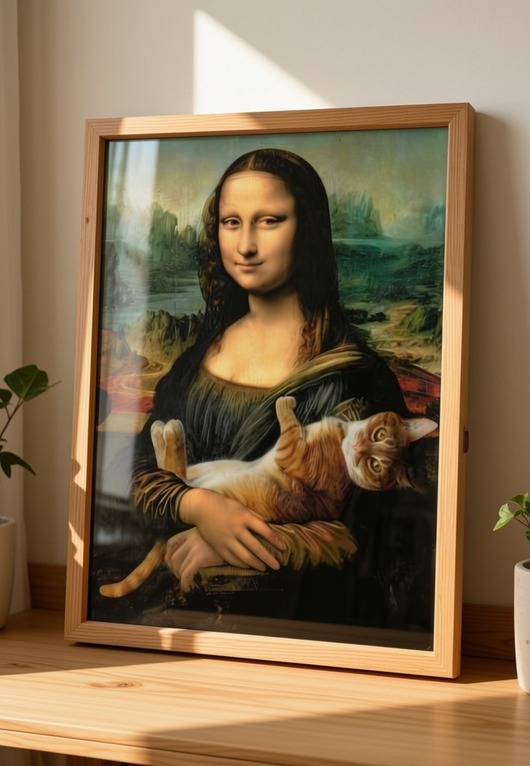 grafiki i ilustracje PLAKAT Mona Lisa z kotem portret , zabawny prezent dla kociary