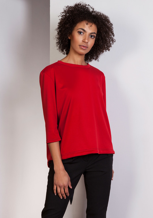 bluzki - inne Luźna bluzka-frak, BLU140 czerwony