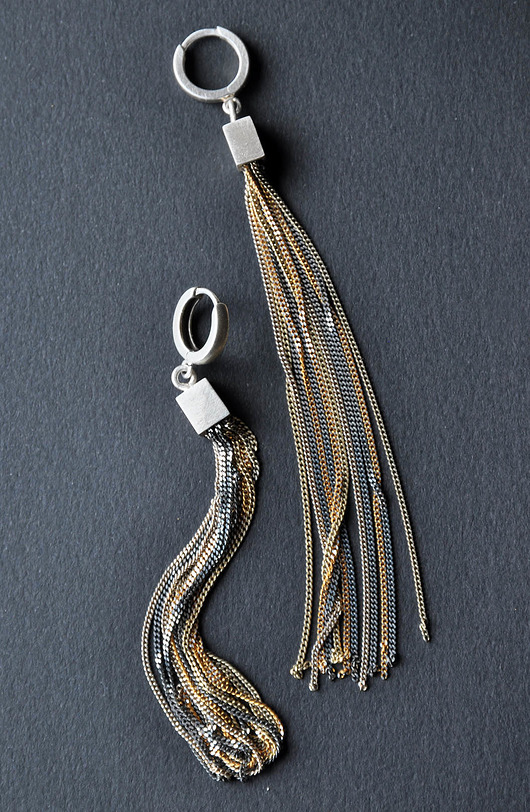 kolczyki miotełki srebrno-złoto-czarne JankowskaJewellery