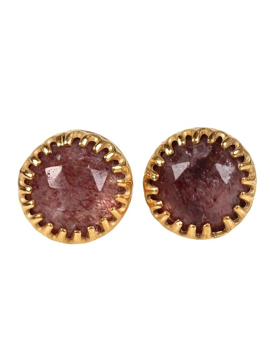 kolczyki pozłacane Kolczyki złote sztyfty Mignon z kwarcem truskawkowym