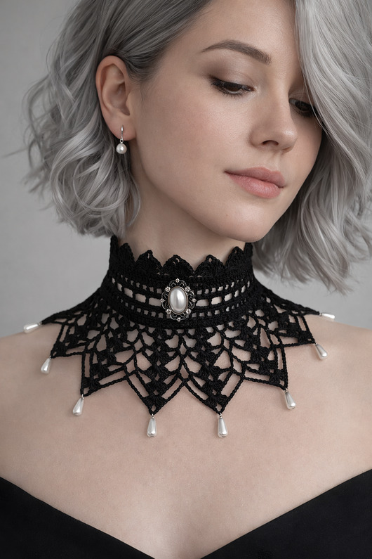 chokery Koronkowy gotycki naszyjnik z perłami