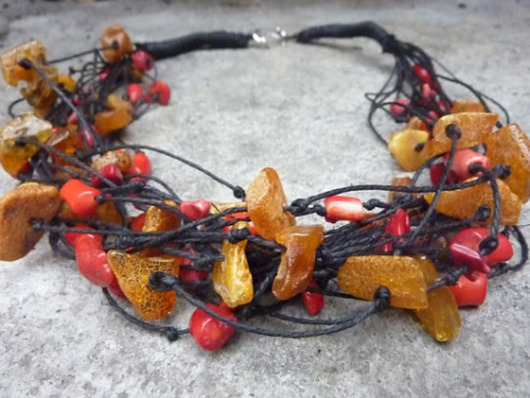 kolie Bursztynowy  naszyjnik Naszyjnik z koralem