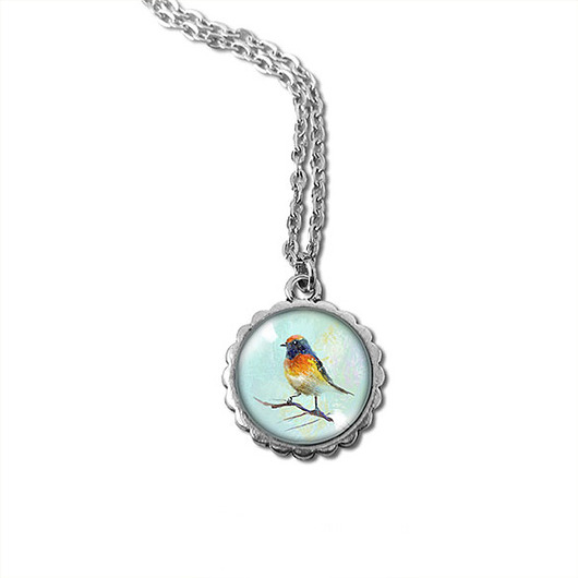 wisiory Medalion, naszyjnik - Kolorowy ptaszek - mały