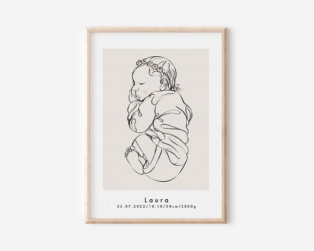 obrazy i plakaty do pokoju dziecięcego Metryczka - PLAKAT LINE ART Dziewczynka