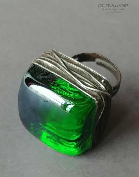 Zielony kwarc  pierścionek unikatowy handmade Galeria Limart