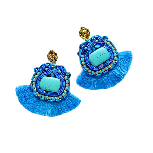 Niebieskie kolczyki sutasz z chwostami Mró Soutache