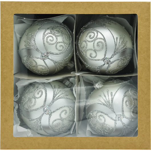 bombki ZESTAW 4 szt.: Bombki okrągłe srebrno-białe