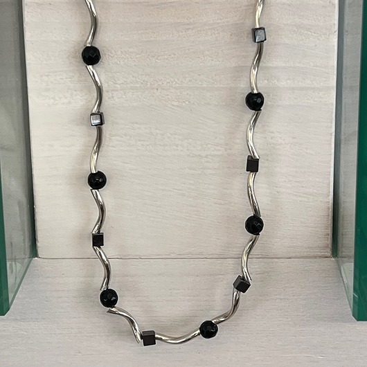 biżuteria męska Naszyjnik męski srebrny 925 z onyksami i hematytami