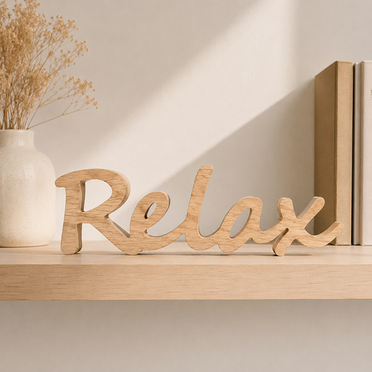 napisy dekoracyjne i tabliczki Drewniany napis Relax, dębowy, z drewna