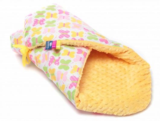 Rożek z wstążką Motylki żółty minky 75x75 Samiboo