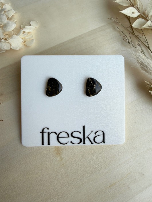 kolczyki z masy plastycznej Kolczyki Kamień - czarno-złote