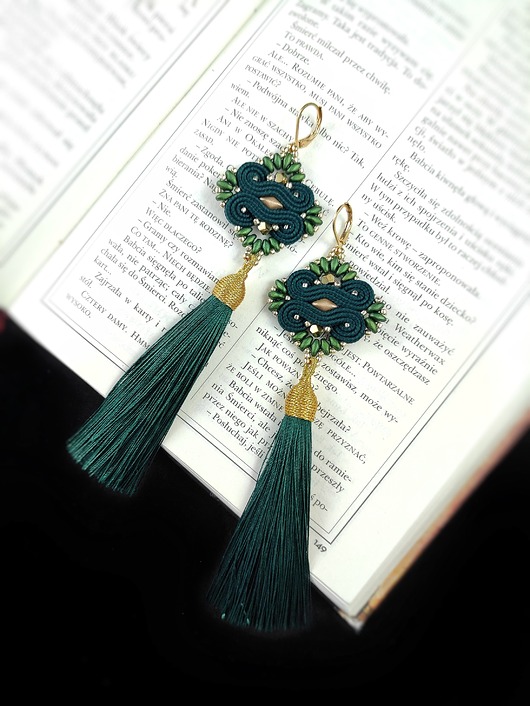 kolczyki soutache Aztec zielone kolczyki sutasz