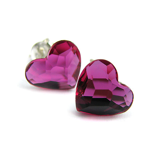 kolczyki swarovski Kolczyki  - serduszka Fuchsia - kryształy Swarovski