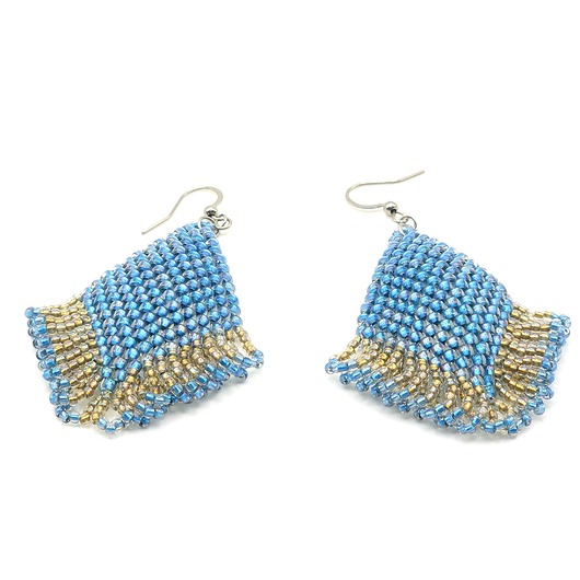 kolczyki szklane Błękitne Romby Golden Sky