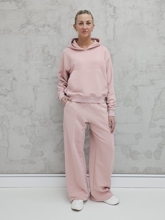 komplety damskie Komplet oversized kangurka i szerokie spodnie wide leg Powder Pink