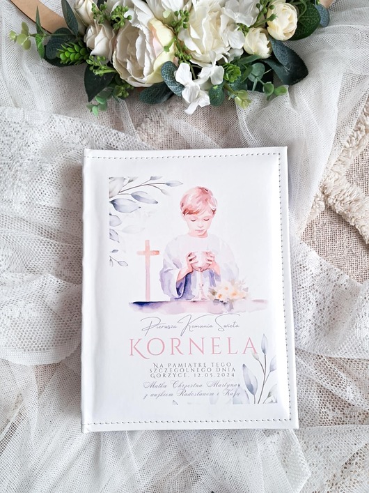 komunia - pozostałe Komunijny album CHŁOPCZYK z dedykacją, pamiątka Komunii, prezent na Komunie
