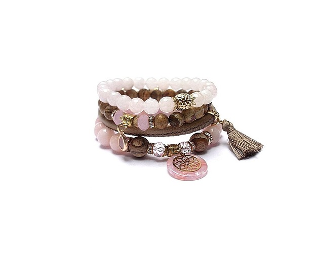 bransoletki z kamieni naturalnych Pink and sand  /18-12-20/ set